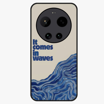 It Comes In Waves Quote Glass Case showing flat back view with inspirational wave themed quote artwork and glossy glass finish.