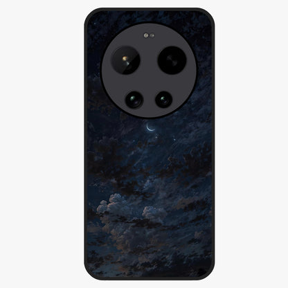 Lunar Veil Silence Glass Case showing flat back view with mystical moon veil artwork and glossy glass finish.