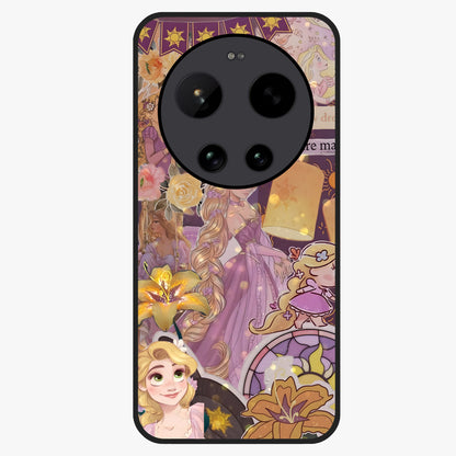 Magical Tangled Dream Glass Case showing flat back view with dreamy tangled artwork and glossy glass finish.
