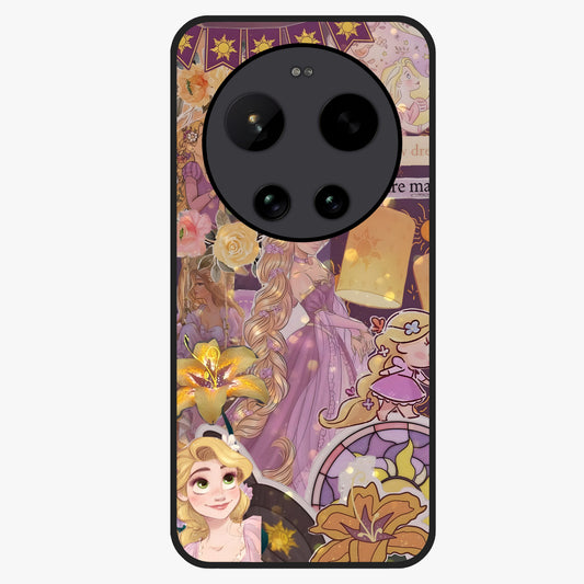 Magical Tangled Dream Glass Case showing flat back view with dreamy tangled artwork and glossy glass finish.