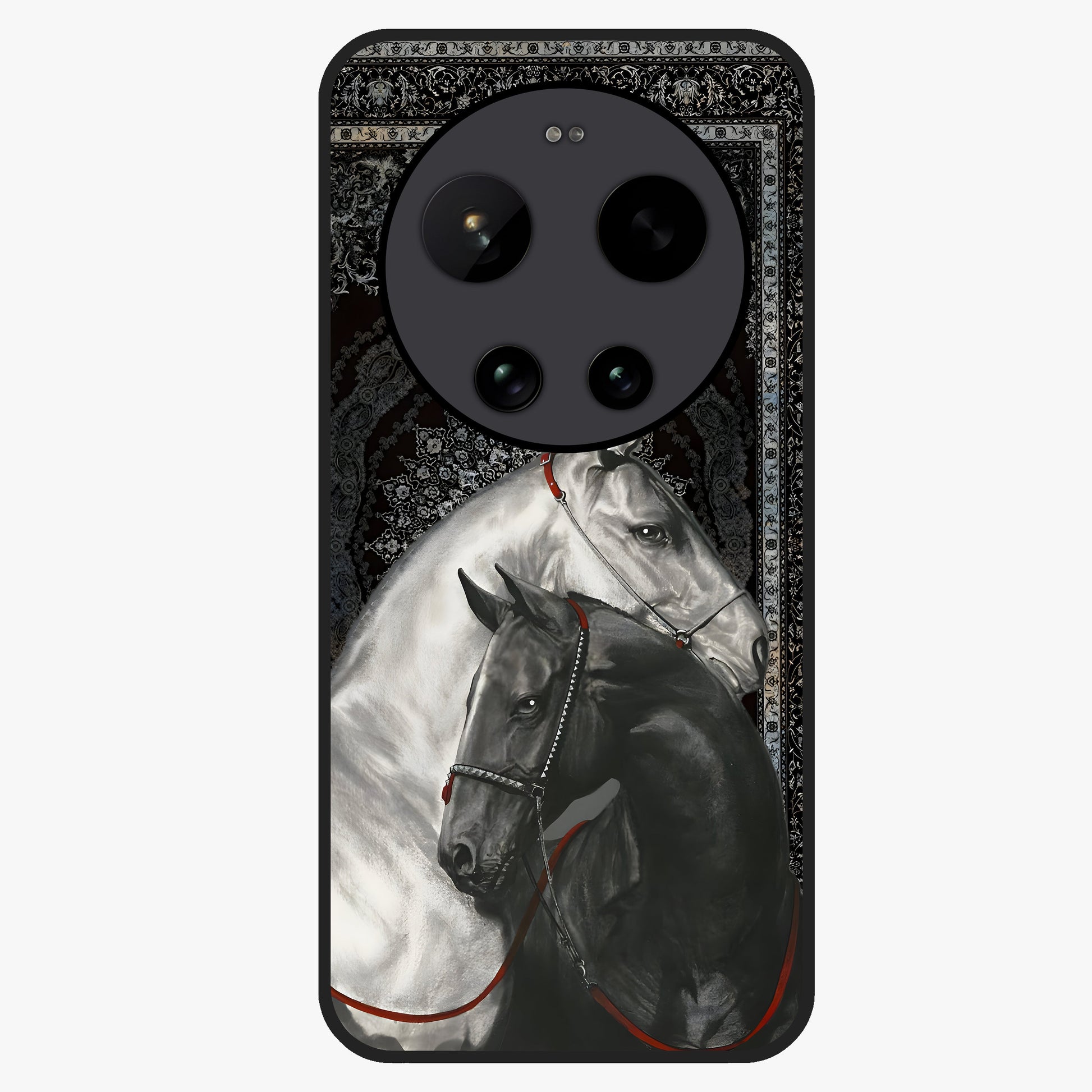 Majestic Ride Legacy Glass Case showing flat back view with powerful automotive inspired artwork and glossy glass finish.