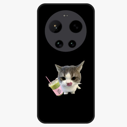 Matcha Cat Style Glass Case showing flat back view with cute matcha themed cat artwork and glossy glass finish.