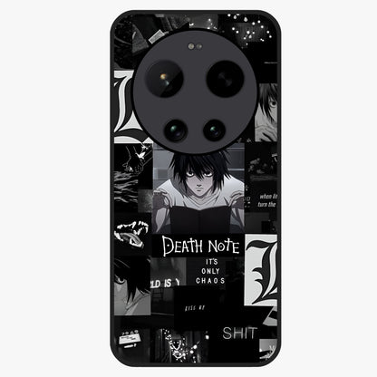 Midnight Chaos Mind Glass Case showing flat back view with abstract dark themed artwork and glossy glass finish.