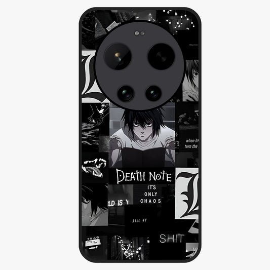 Midnight Chaos Mind Glass Case showing flat back view with abstract dark themed artwork and glossy glass finish.