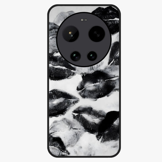 Midnight Kiss Marks Glass Case showing flat back view with lipstick kiss mark artwork and glossy glass finish.