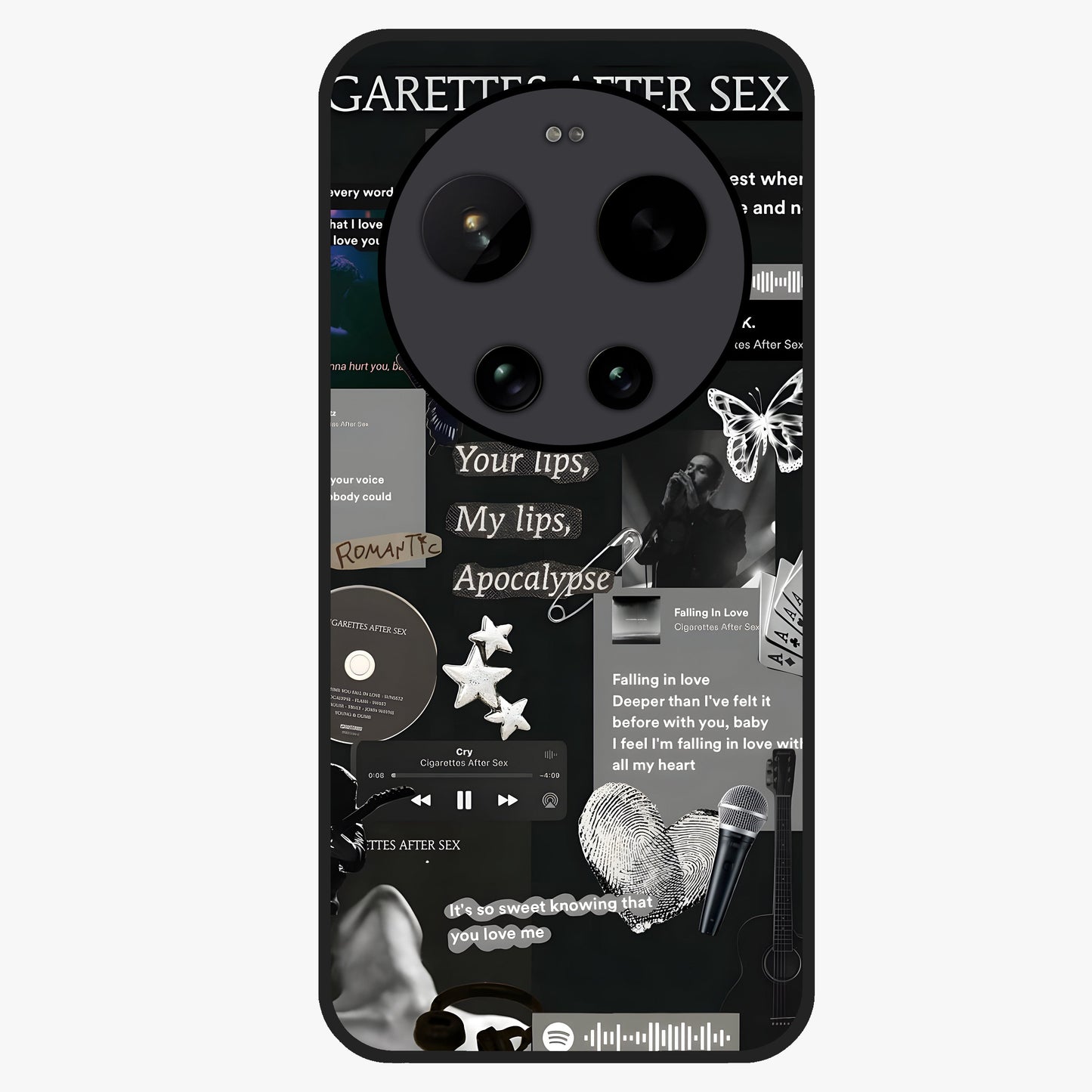 Midnight Love Echo Glass Case showing flat back view with romantic midnight themed artwork and glossy glass finish.