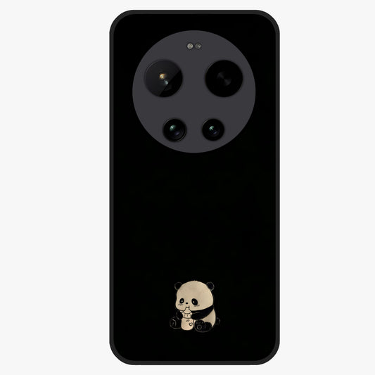 Midnight Panda Love Glass Case showing flat back view with cute panda themed artwork and glossy glass finish.