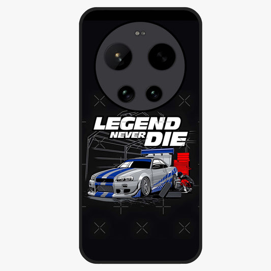 Midnight Racing Legacy Glass Case showing flat back view with sleek racing inspired artwork and glossy glass finish.