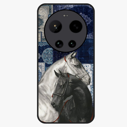 Midnight Stallion Blues Glass Case showing flat back view with majestic horse artwork and glossy glass finish.