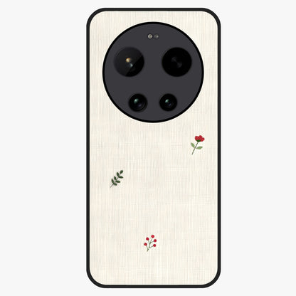 Minimal Petal Whispers Glass Case showing flat back view with soft minimal floral artwork and glossy glass finish.