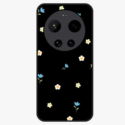 Minimalistic Blue With White Flower Pattern Glass Case showing flat back view with blue background and white flower pattern and glossy glass finish.