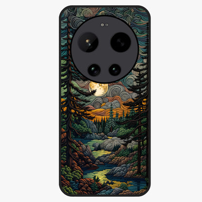 Moonlight Forest Dream Glass Case showing flat back view with mystical forest moonlight artwork and glossy glass finish.