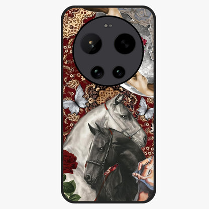 Moonlit Royal Stallion Glass Case showing flat back view with majestic horse under moonlight artwork and glossy glass finish.