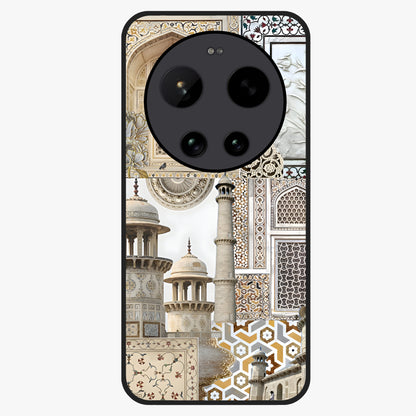 Mughal Marble Legacy Glass Case showing flat back view with intricate Mughal inspired marble pattern and glossy glass finish.