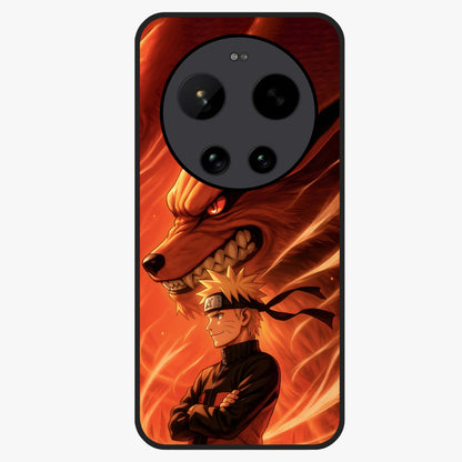 Nine Tails Legacy Glass Case showing flat back view with powerful nine-tailed fox inspired artwork and glossy glass finish.