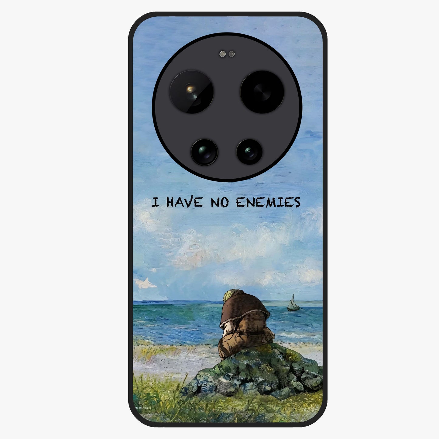 Peace Beyond War Glass Case showing flat back view with symbolic peace themed artwork and glossy glass finish.