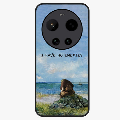 Peace Beyond War Glass Case showing flat back view with symbolic peace themed artwork and glossy glass finish.