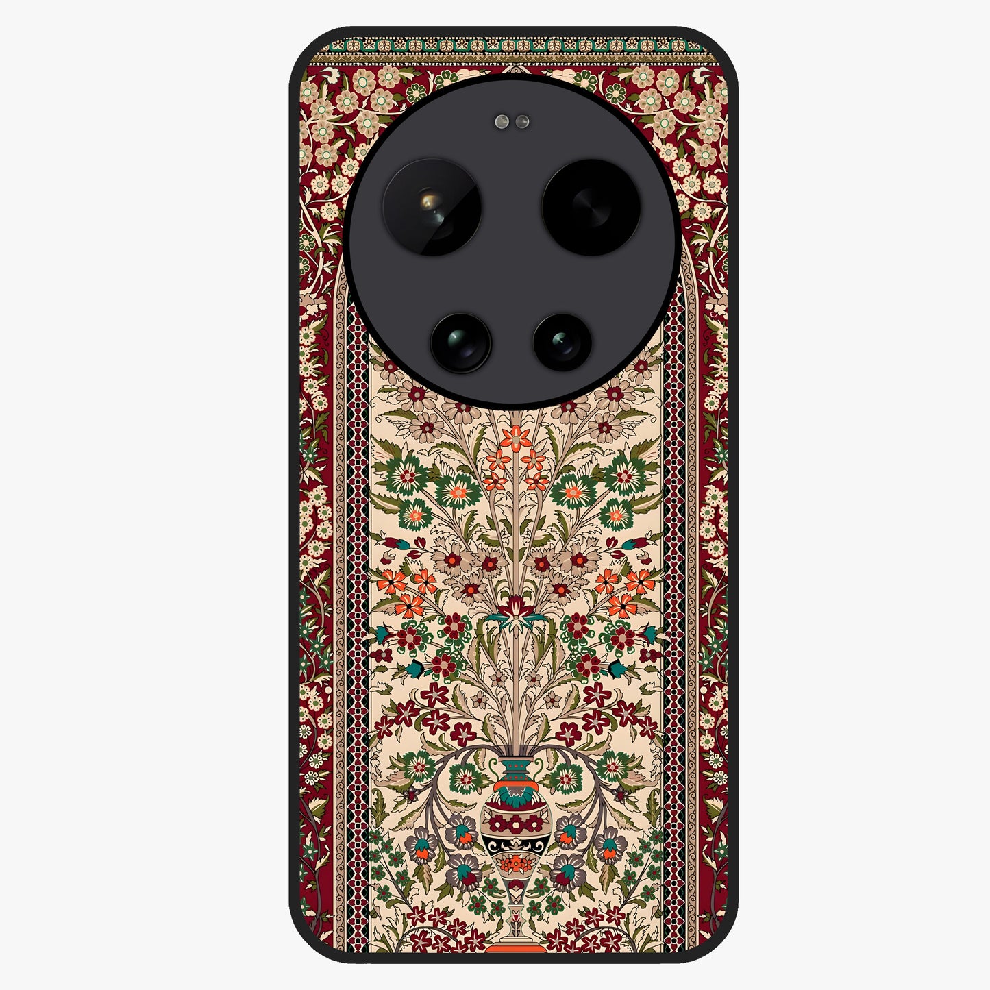 Persian Inspired Glass Case showing flat back view with ornate Persian style pattern artwork and glossy glass finish.