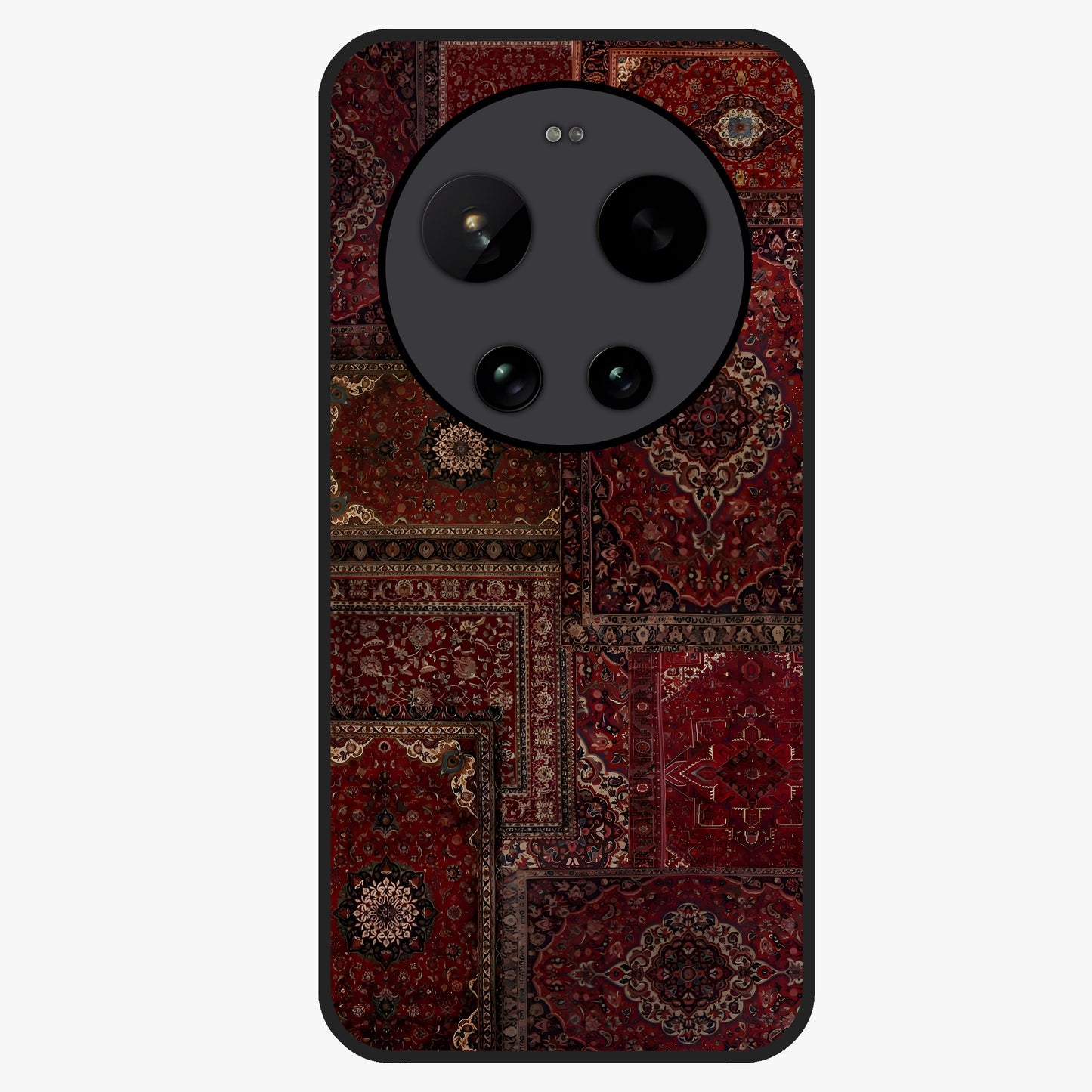 Persian Velvet Tale Glass Case showing flat back view with luxurious Persian velvet pattern artwork and glossy glass finish.
