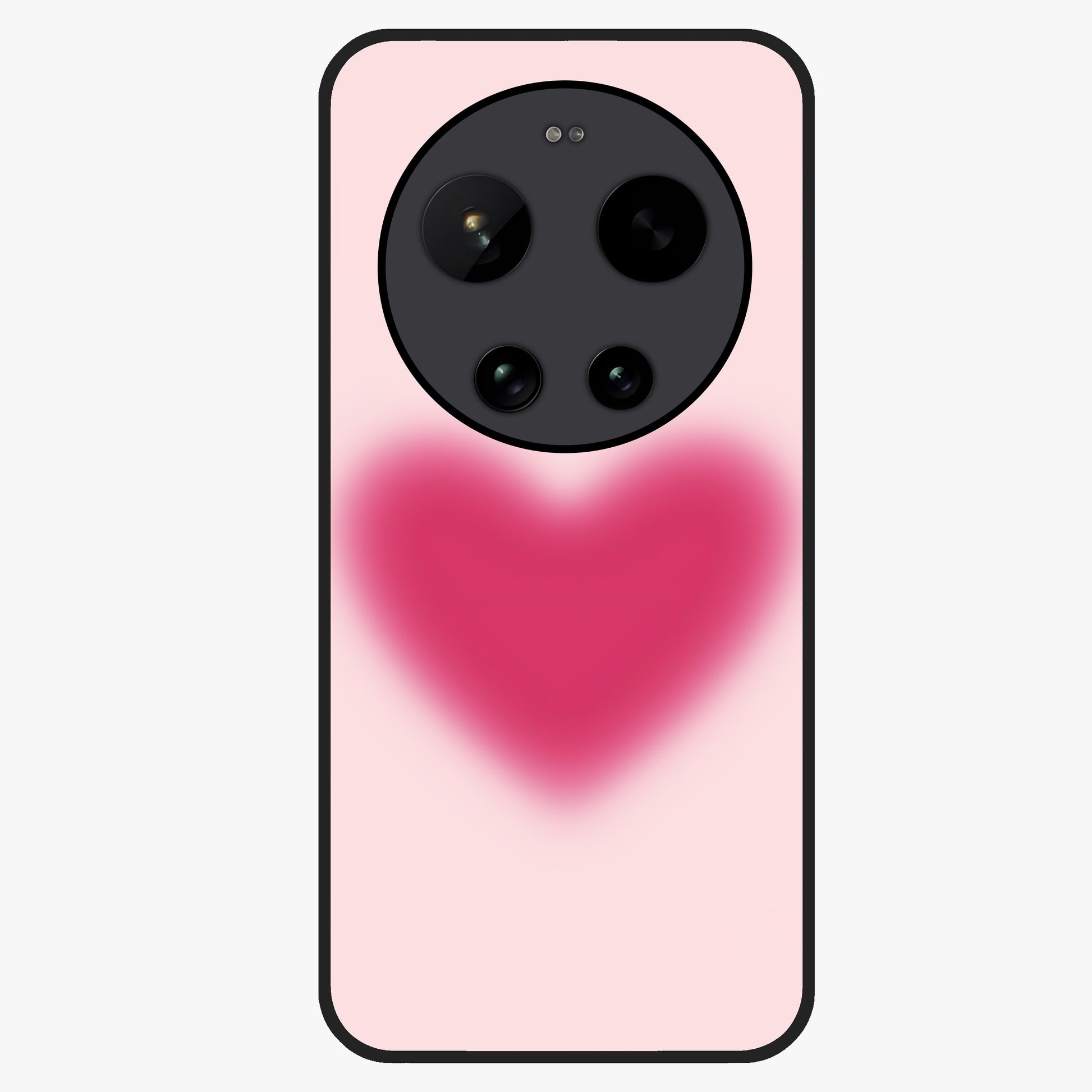 Pink Aura Heart Glass Case showing flat back view with glowing heart artwork and glossy glass finish.