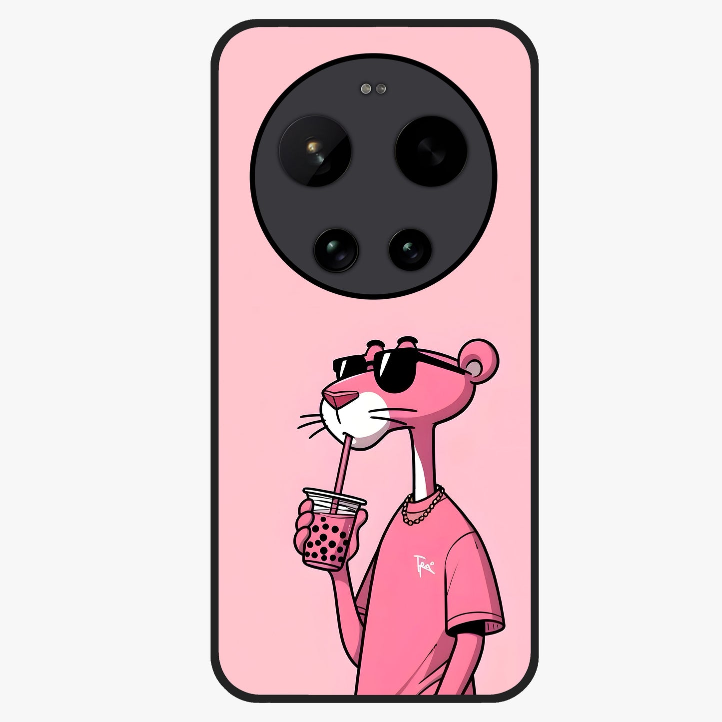 Pink Panther Glass Case showing flat back view with iconic pink panther artwork and glossy glass finish.