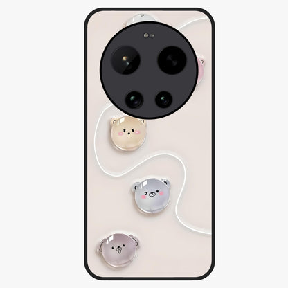 Puffy Face Parade Glass Case showing flat back view with cute puffy character faces artwork and glossy glass finish.