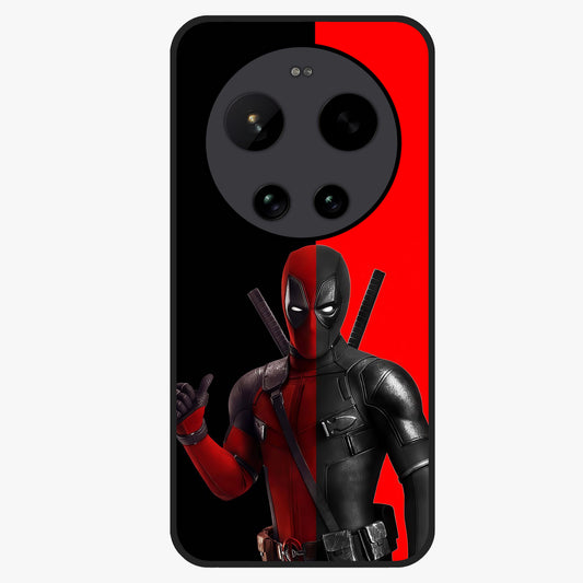 Red & Black Deadpool Theme Glass Case showing flat back view with bold comic inspired artwork and glossy glass finish.