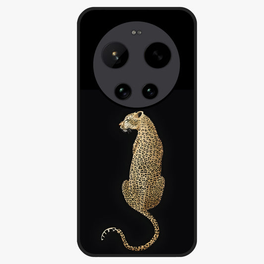 Regal Leopard Glass Case showing flat back view with bold leopard artwork and glossy glass finish.