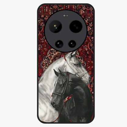Regal Stallion Tapestry Glass Case showing flat back view with majestic horse tapestry artwork and glossy glass finish.