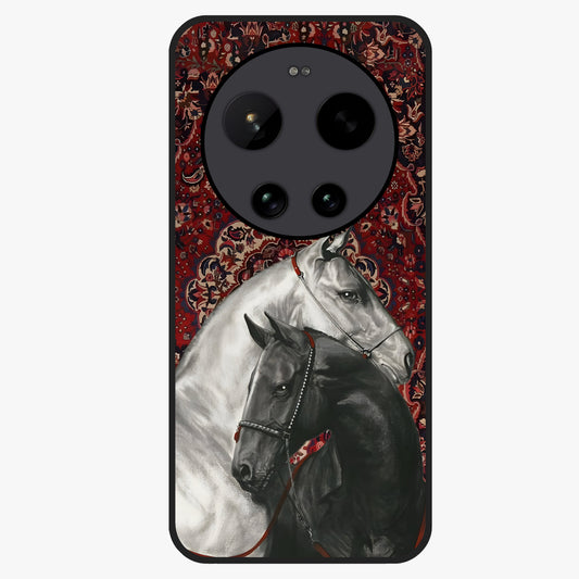 Regal Stallion Tapestry Glass Case showing flat back view with majestic horse tapestry artwork and glossy glass finish.