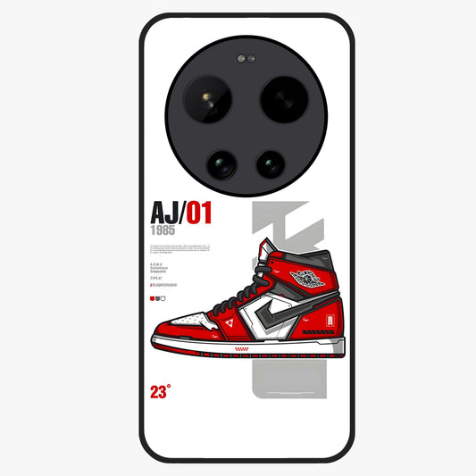 Retro Sneaker Blueprint Glass Case showing flat back view with sneaker blueprint style artwork and glossy glass finish.