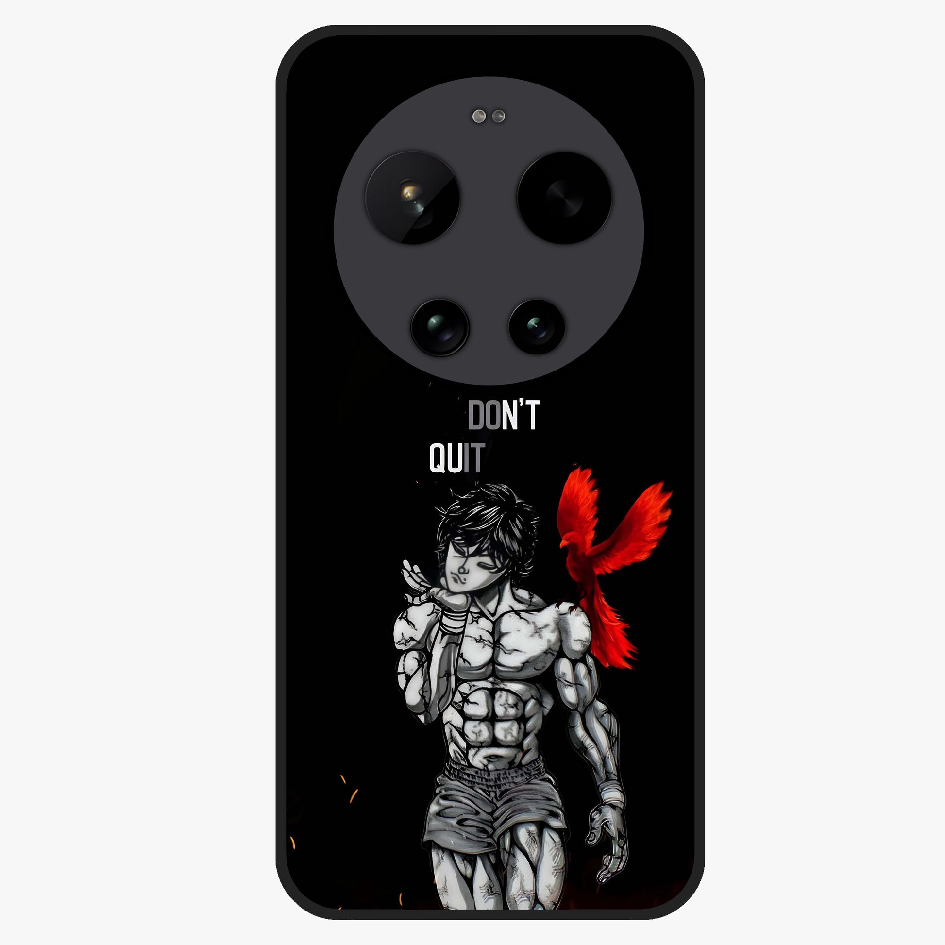 Rise Beyond Limits Glass Case showing flat back view with motivational typography artwork and glossy glass finish.