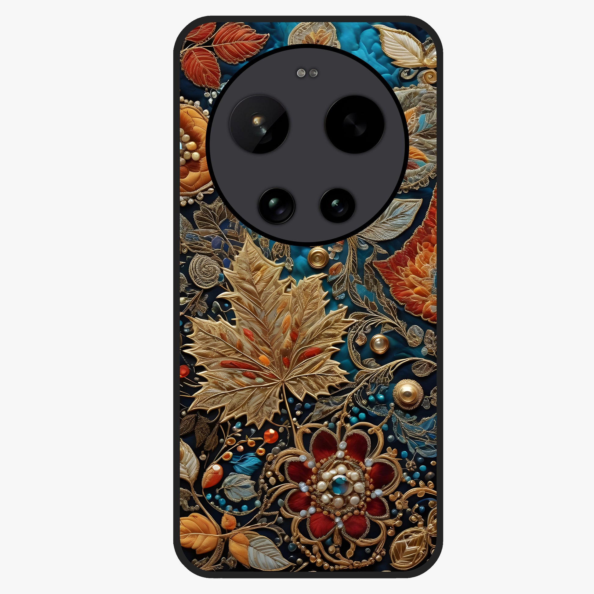 Royal Jewel Garden Glass Case showing flat back view with decorative floral garden artwork and glossy glass finish.