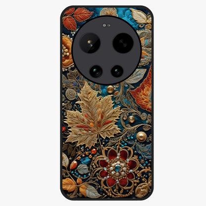 Royal Jewel Garden Glass Case showing flat back view with decorative floral garden artwork and glossy glass finish.