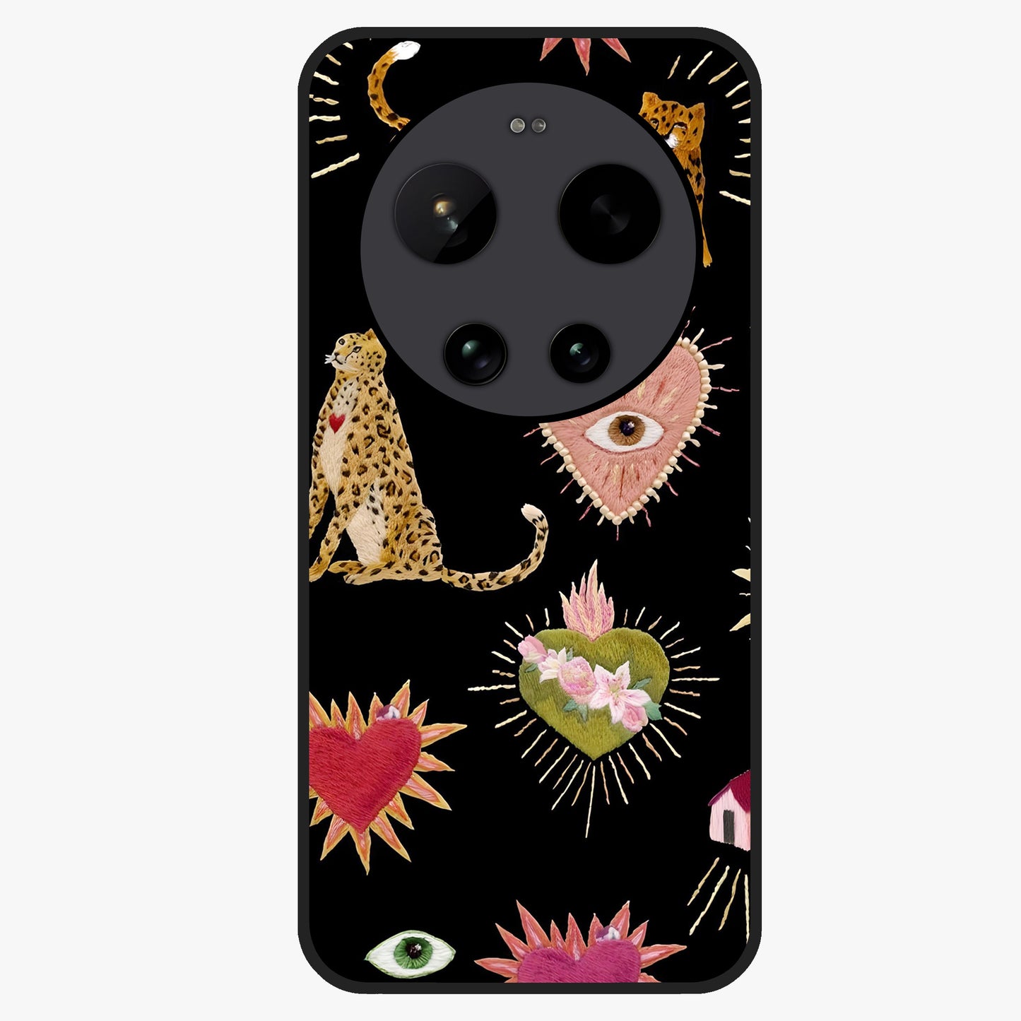Sacred Jungle Heart Glass Case showing flat back view with jungle inspired heart artwork and glossy glass finish.