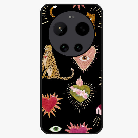 Sacred Jungle Heart Glass Case showing flat back view with jungle inspired heart artwork and glossy glass finish.