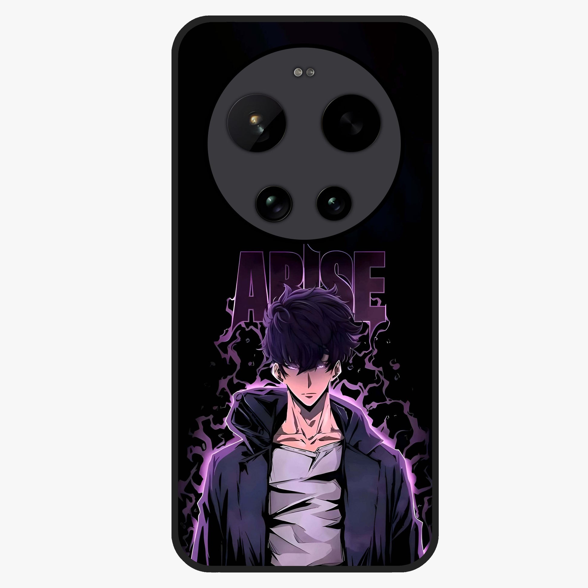 Shadow Monarch Awakening Glass Case showing flat back view with powerful dark monarch themed artwork and glossy glass finish.