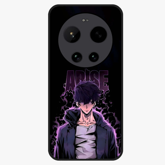 Shadow Monarch Awakening Glass Case showing flat back view with powerful dark monarch themed artwork and glossy glass finish.