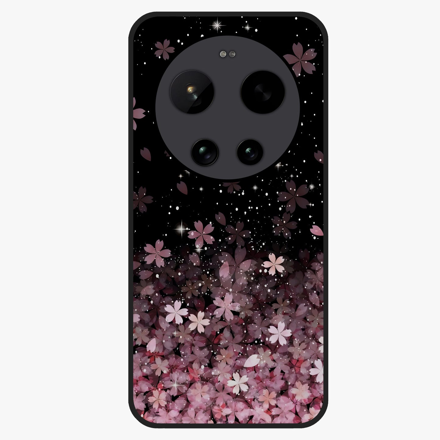 Small Starry Flowers Glass Case showing flat back view with delicate starry floral artwork and glossy glass finish.