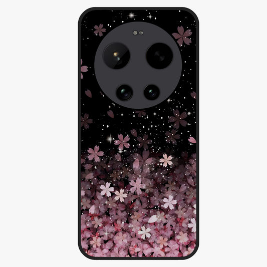 Small Starry Flowers Glass Case showing flat back view with delicate starry floral artwork and glossy glass finish.