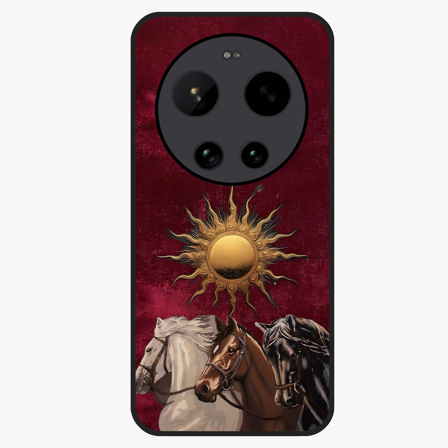 Solar Riders Glass Case showing flat back view with dynamic rider themed artwork and glossy glass finish.