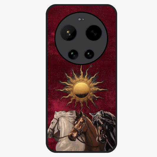 Solar Riders Glass Case showing flat back view with dynamic rider themed artwork and glossy glass finish.