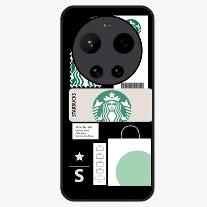 Starbucks Mocha Glass Case showing flat back view with coffee inspired artwork and glossy glass finish.