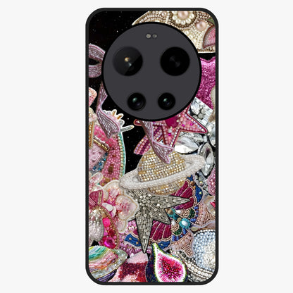 Starlit Jewel Dream Glass Case showing flat back view with sparkling jewel and star themed artwork and glossy glass finish.