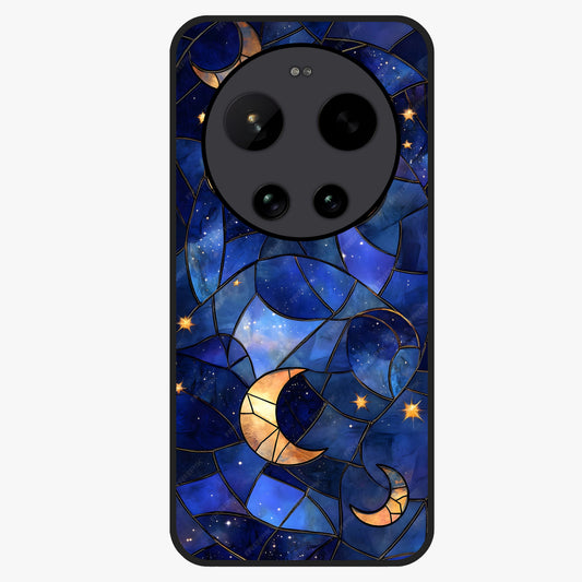 Starlit Sky Tapestry Glass Case showing flat back view with decorative starry sky tapestry artwork and glossy glass finish.