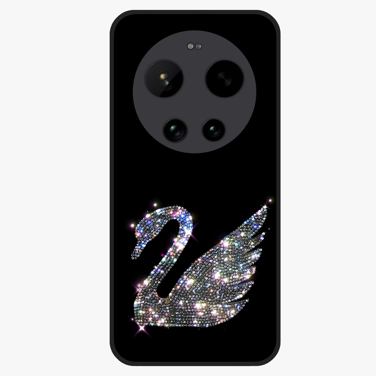 Starlit Swan Grace Glass Case showing flat back view with graceful swan artwork under starry sky and glossy glass finish.