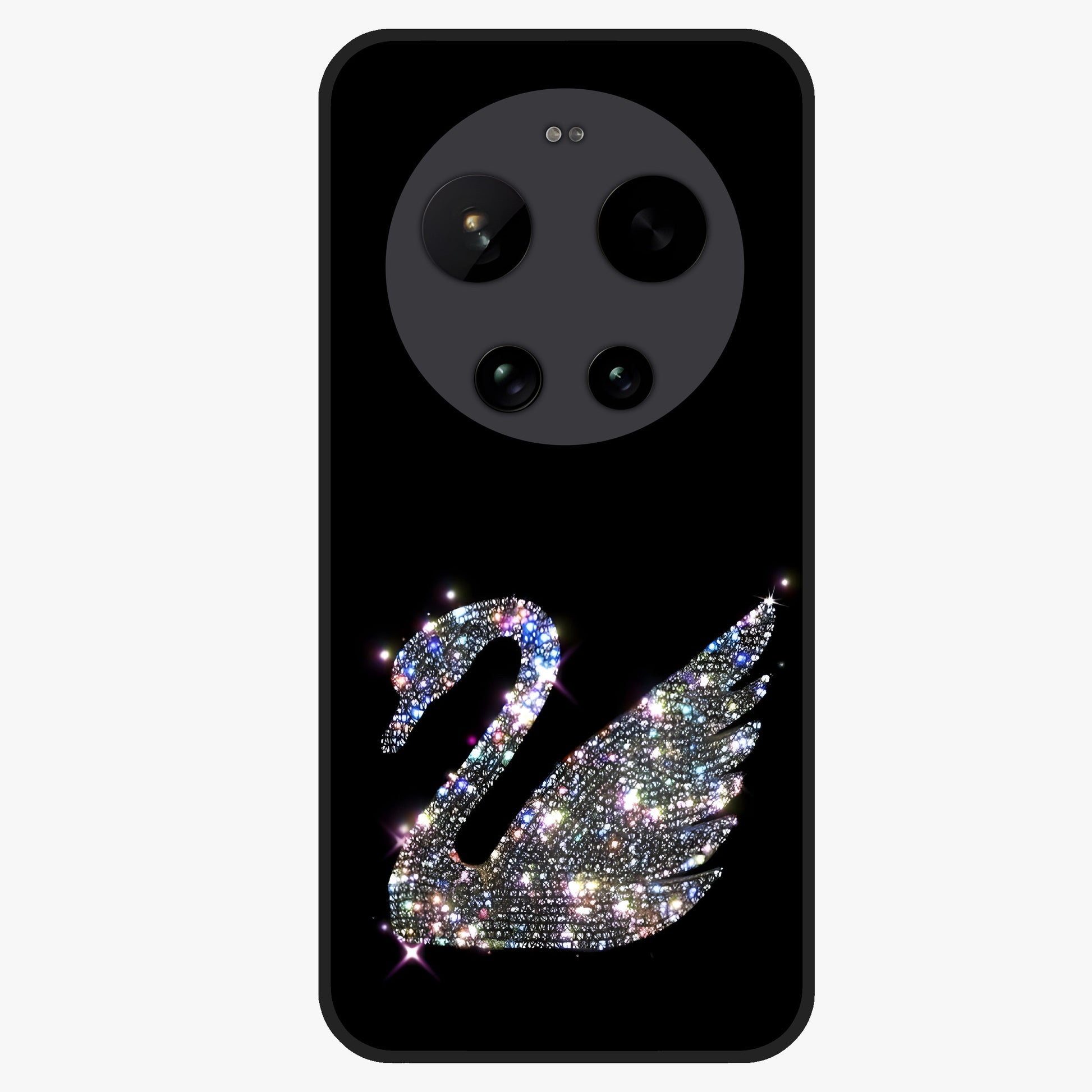 Starlit Swan Grace Glass Case showing flat back view with graceful swan artwork under starry sky and glossy glass finish.