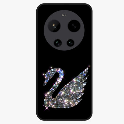 Starlit Swan Grace Glass Case showing flat back view with graceful swan artwork under starry sky and glossy glass finish.