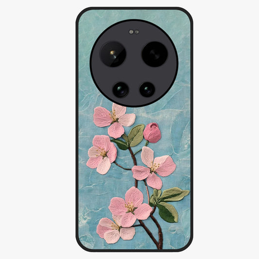 Threaded Blossom Breeze Glass Case showing flat back view with delicate blossom artwork and glossy glass finish.