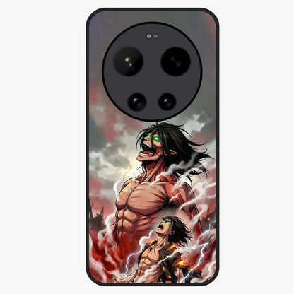 Titan Awakening Fury Glass Case showing flat back view with powerful titan inspired artwork and glossy glass finish.
